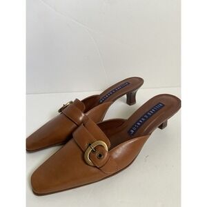 Vintage Y2K Hillard And Hanson Tan Leather Mules Kitten Heels Office Career 6.5M